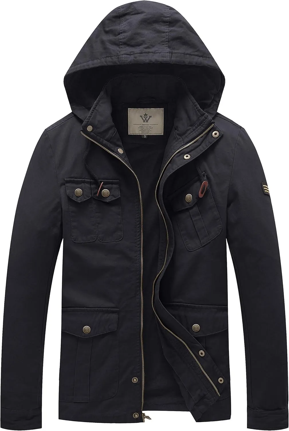 WenVen Men's Casual Canvas Cotton Jacket Hooded Military Utility Jacket