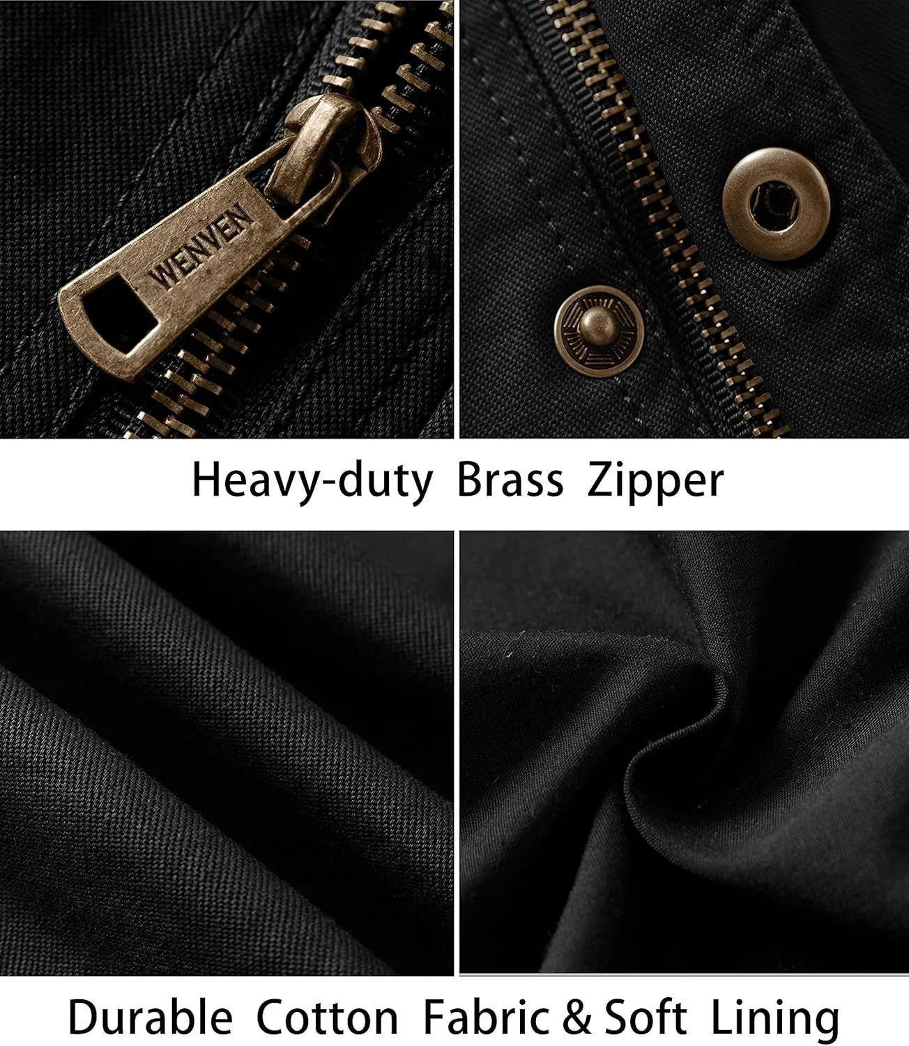 WenVen Men's Casual Canvas Cotton Military Lapel Jacket