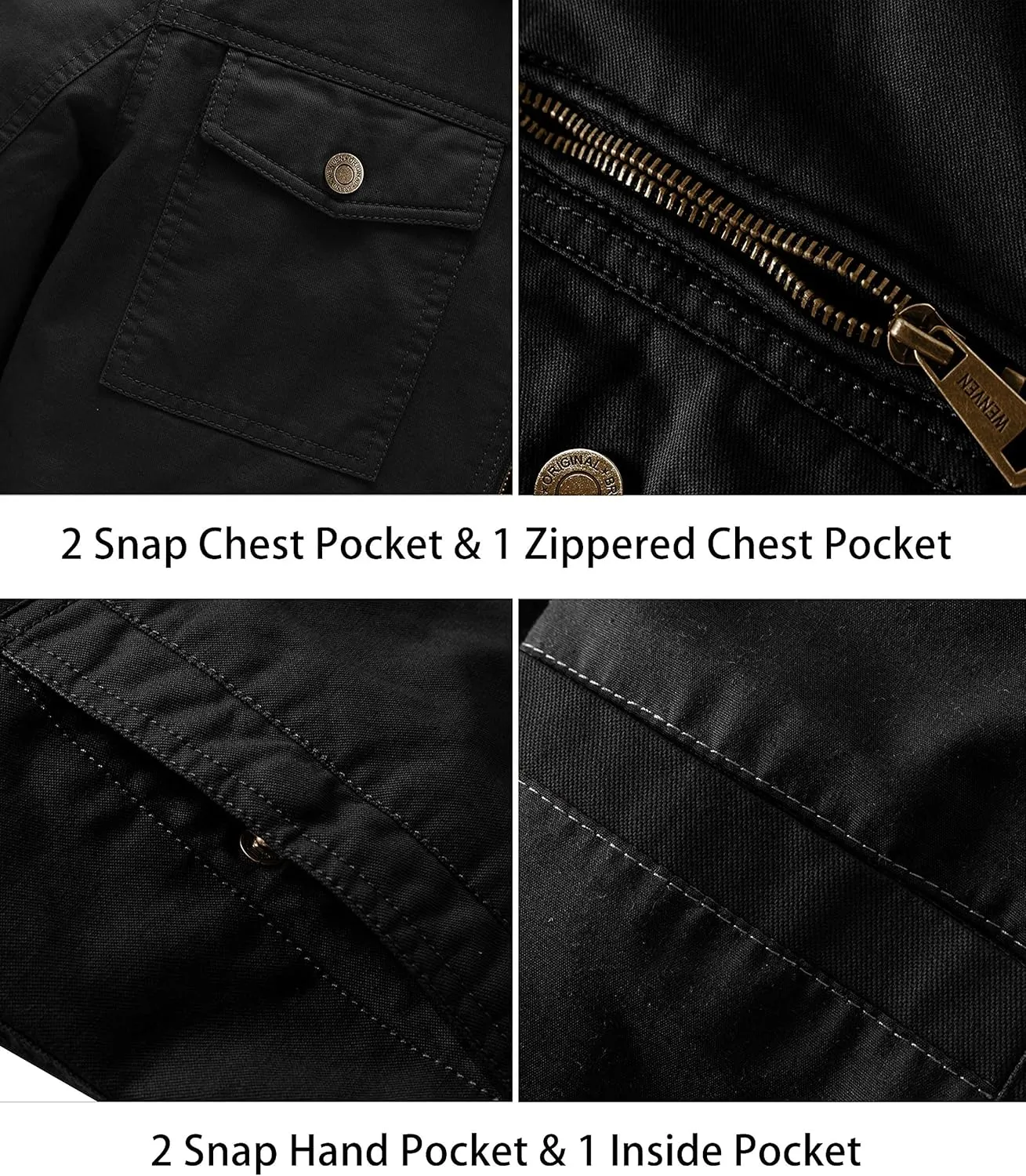 WenVen Men's Casual Canvas Cotton Military Lapel Jacket