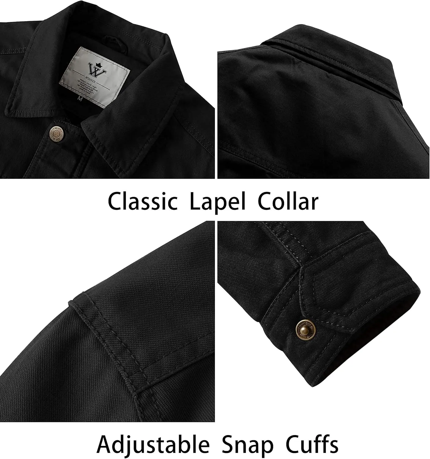 WenVen Men's Casual Canvas Cotton Military Lapel Jacket