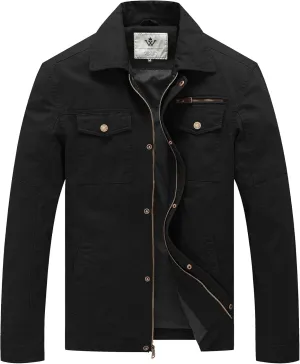 WenVen Men's Casual Canvas Cotton Military Lapel Jacket