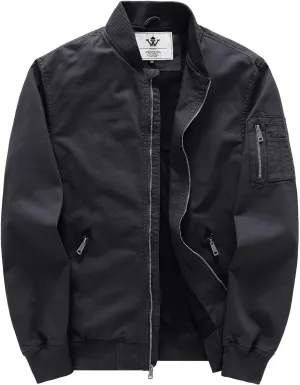 WenVen Men's Lightweight Cotton Flight Bomber Jacket Casual Military Windbreaker