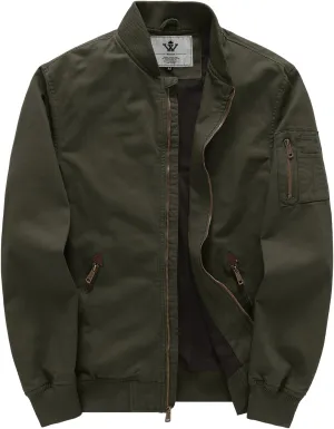 WenVen Men's Lightweight Cotton Flight Bomber Jacket Casual Military Windbreaker