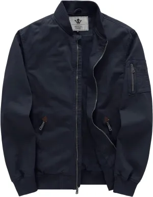 WenVen Men's Lightweight Cotton Flight Bomber Jacket Casual Military Windbreaker