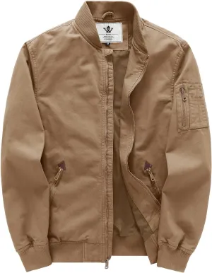 WenVen Men's Lightweight Cotton Flight Bomber Jacket Casual Military Windbreaker