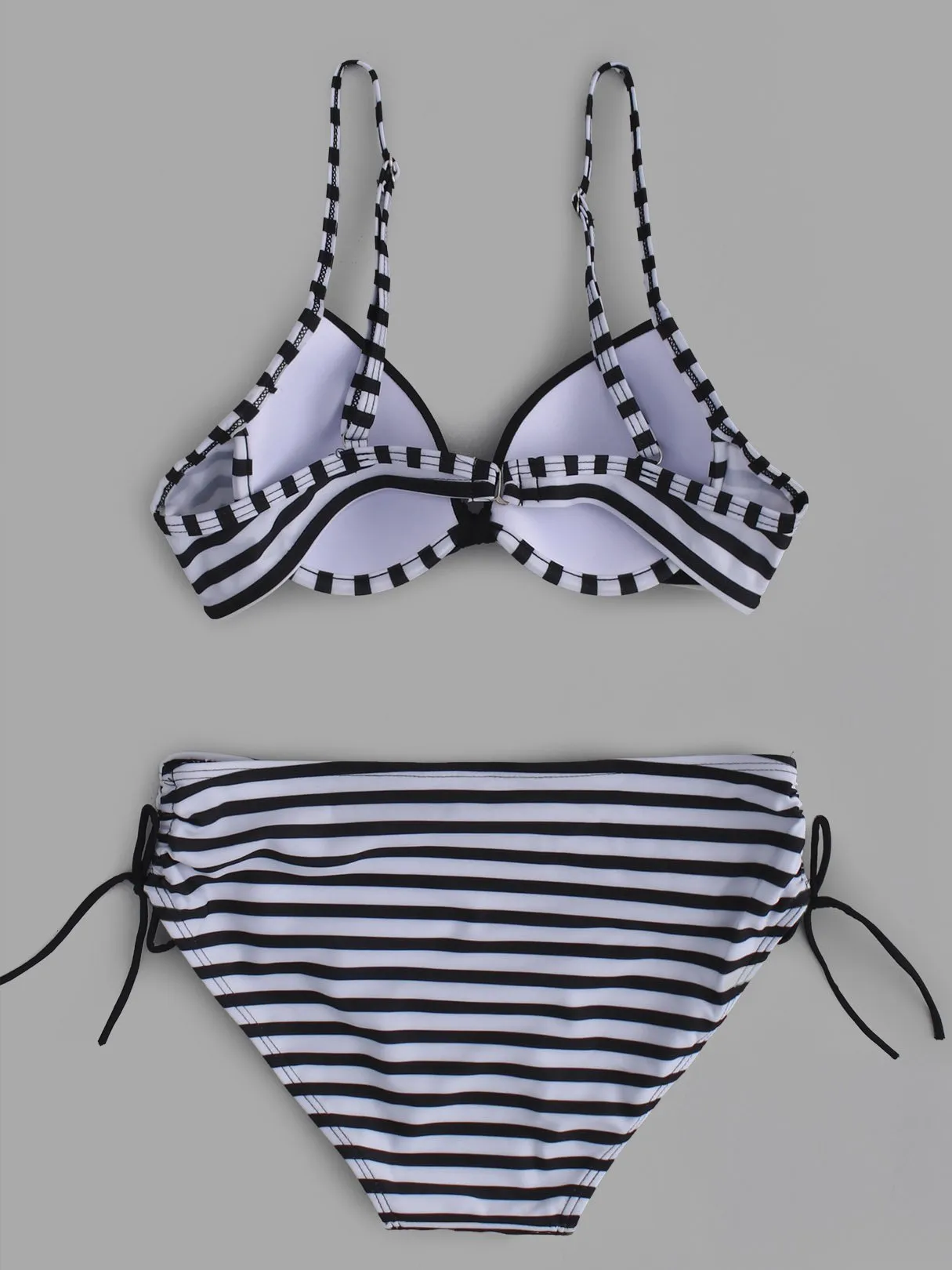 Wholesale Black Strapless Sleeveless Stripe Backless Self-Tie Bikinis
