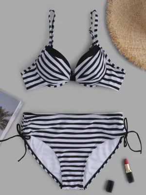 Wholesale Black Strapless Sleeveless Stripe Backless Self-Tie Bikinis
