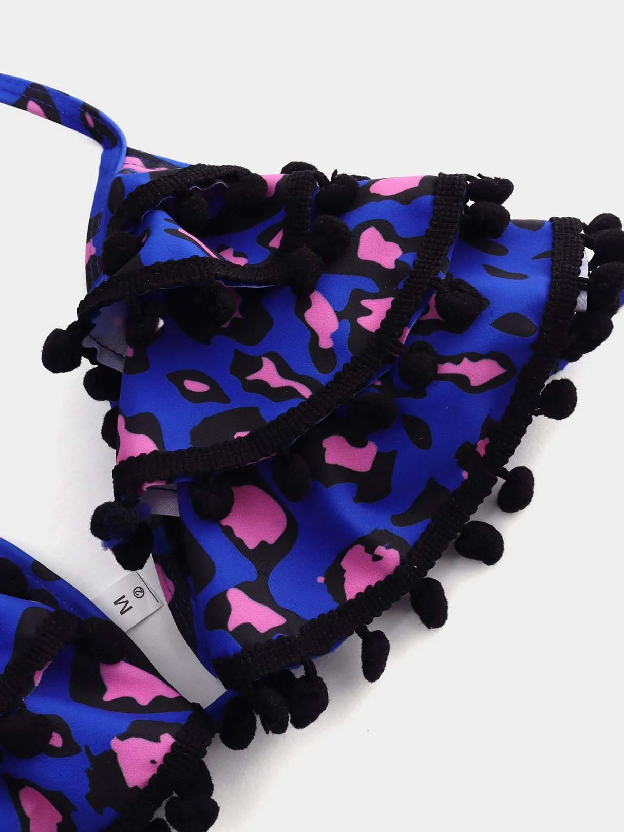 Wholesale Blue Strapless Deep V Neck Floral Print Wireless Ruffle Hem Bikinis