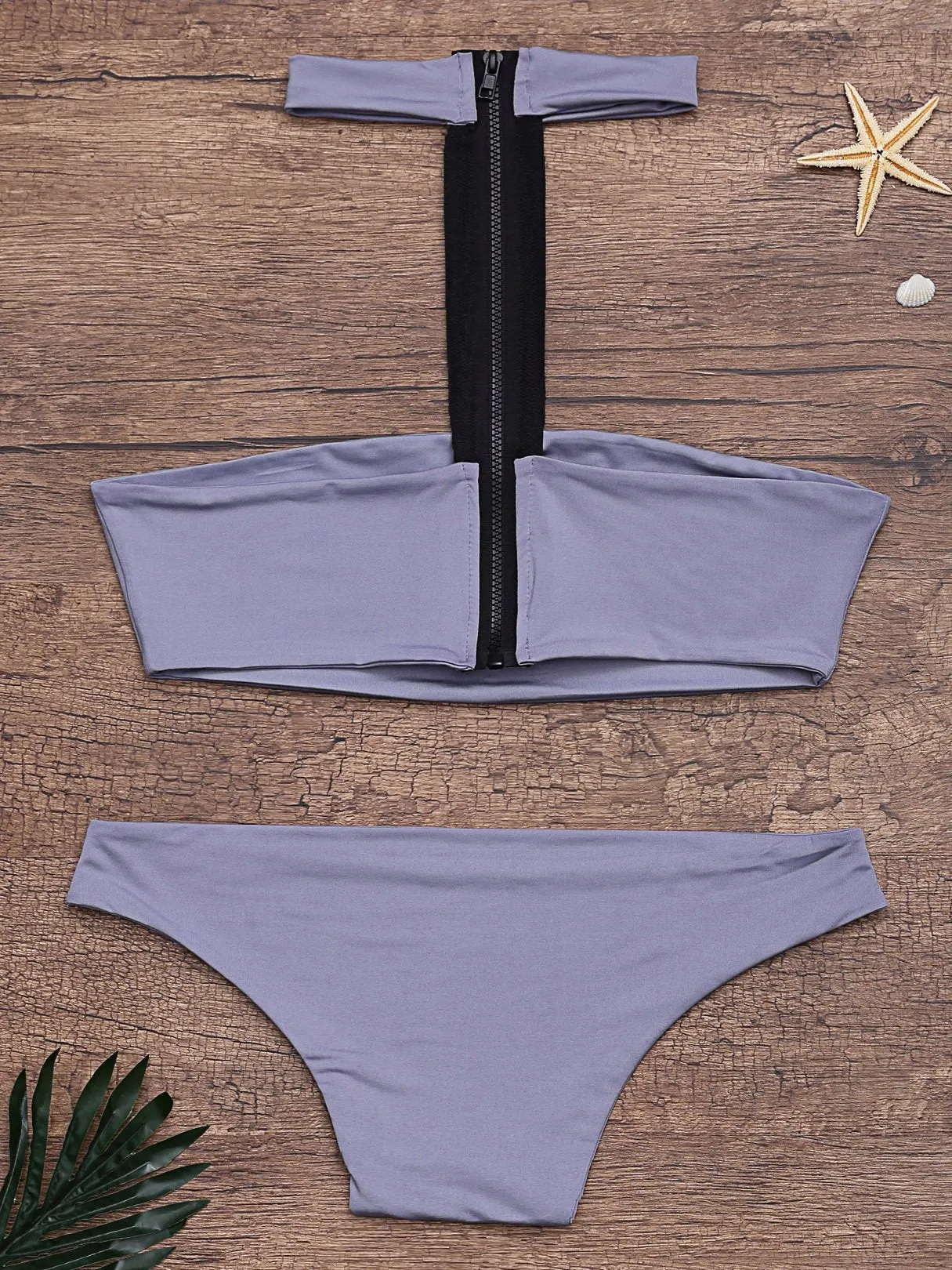 Wholesale Grey Tube Top Strapless Sleeveless Backless Bodycon Two Piece Bikinis