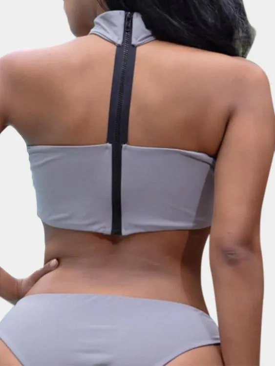 Wholesale Grey Tube Top Strapless Sleeveless Backless Bodycon Two Piece Bikinis