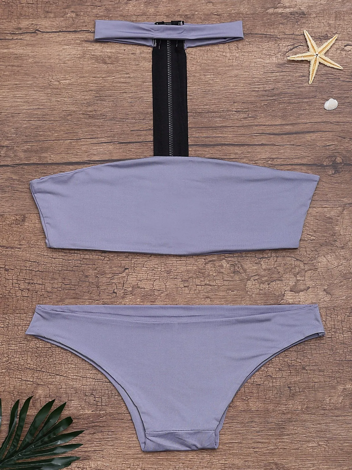 Wholesale Grey Tube Top Strapless Sleeveless Backless Bodycon Two Piece Bikinis