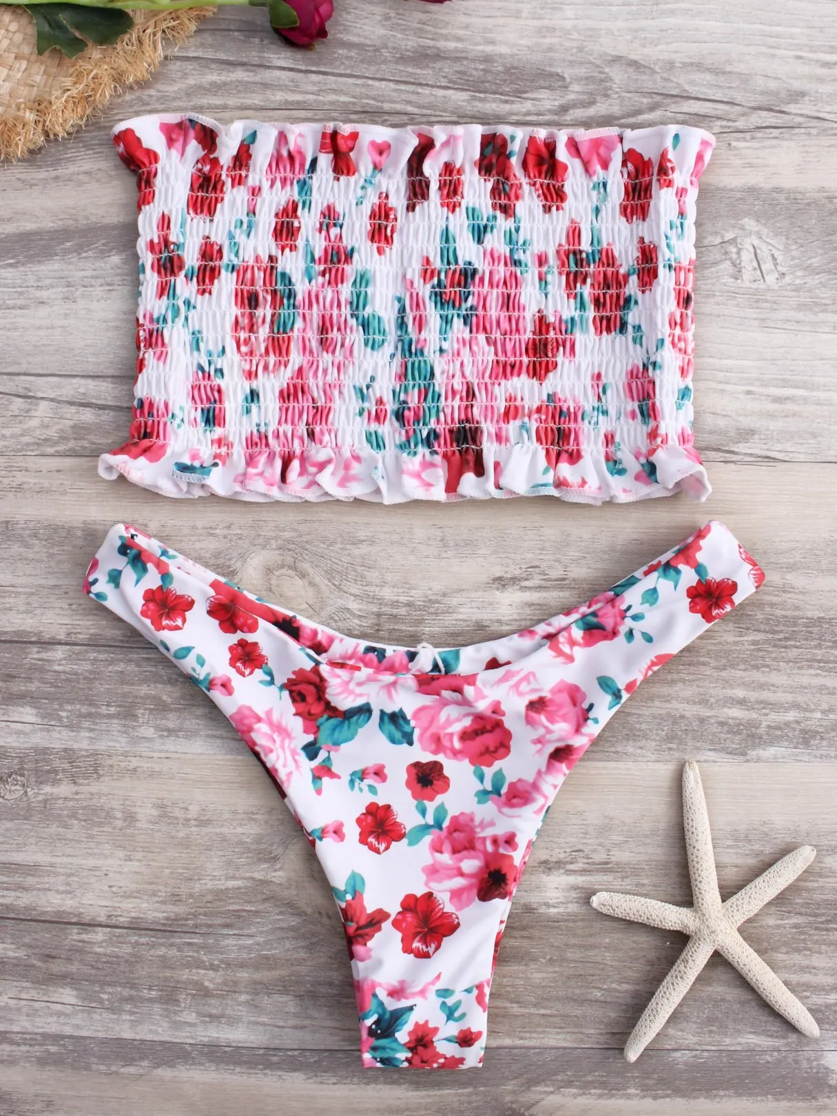 Wholesale Pink Strapless Sleeveless Bikinis