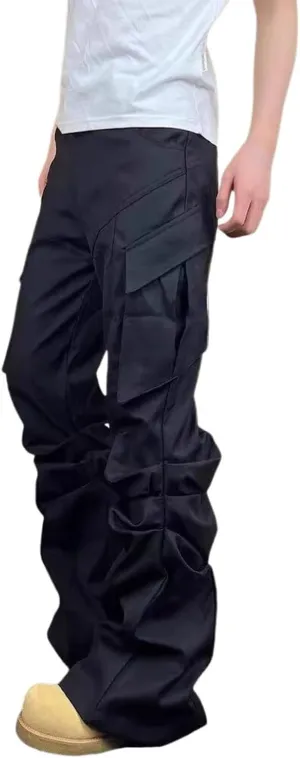 Wide Leg Cargo Pants for Men with Zipper Pockets Stretch Casual Relaxed Fit Pants Lightweight Baggy Streetwear Sweatpants