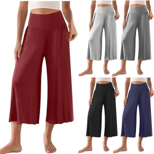 Wide Leg Yoga Capris for Women Casual Loose Soft Cropped Lounge Pant Trousers High Waist Flowy Yoga Pants