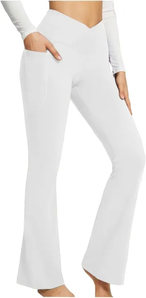 Wide Leg Yoga Pants For Women Long High Waist Work Bootcut Pants Soft Palazzo Trouser Casual Bell Bottom Leggings