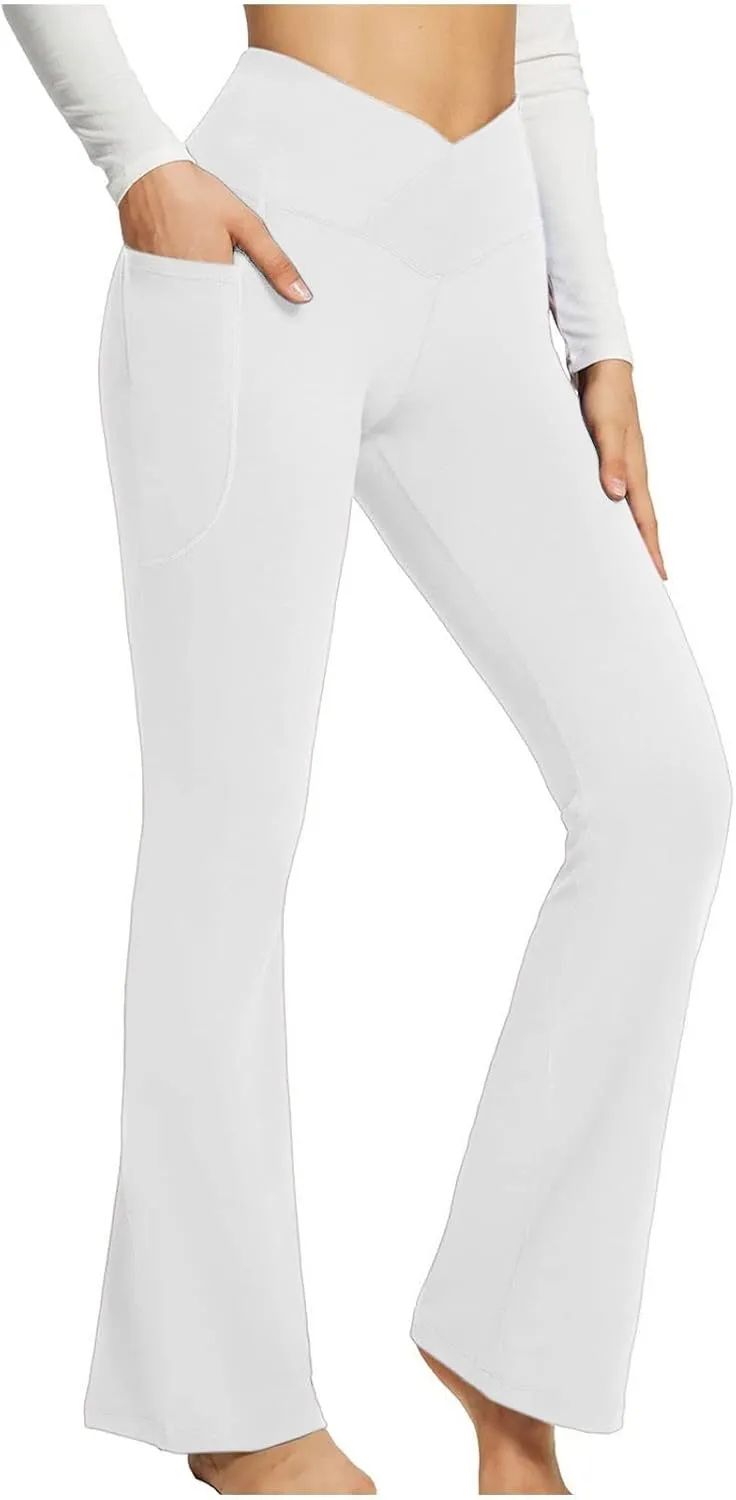 Wide Leg Yoga Pants For Women Long High Waist Work Bootcut Pants Soft Palazzo Trouser Casual Bell Bottom Leggings