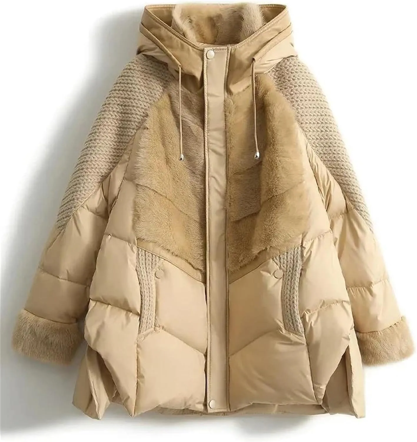 Winter Hooded Female Loose Down Jacket Women 2024 Knitting Patchwork Warm Coat Women Cotton Padded Jacket Outerwear