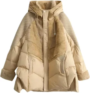 Winter Hooded Female Loose Down Jacket Women 2024 Knitting Patchwork Warm Coat Women Cotton Padded Jacket Outerwear