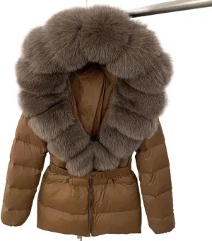 Winter Jacket Women Natural Real Raccoon Fox Fur Hooded White Duck Down Coat Belt Thick Warm Casual Outerwear
