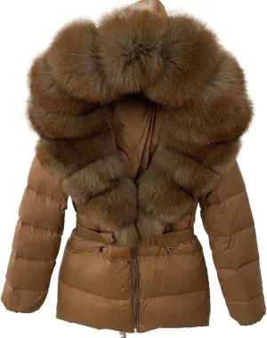 Winter Jacket Women Natural Real Raccoon Fox Fur Hooded White Duck Down Coat Belt Thick Warm Casual Outerwear