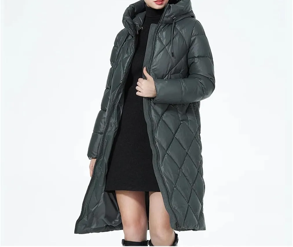 Winter Ladies Quilted Jacket Lengthened Style Padded Parka Thickened Warm Cotton Coat