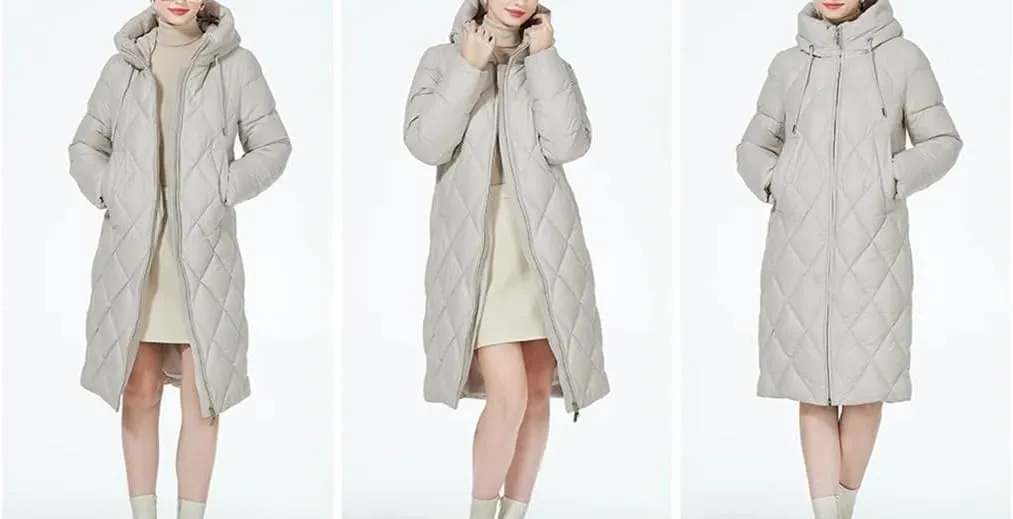 Winter Ladies Quilted Jacket Lengthened Style Padded Parka Thickened Warm Cotton Coat