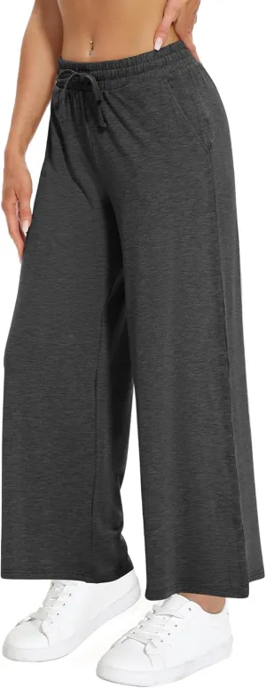 WiWi Women's French Terry Yoga Pants Soft Viscose from Bamboo Lounge Pants Wide Leg Sweatpants with Pockets S-XXL