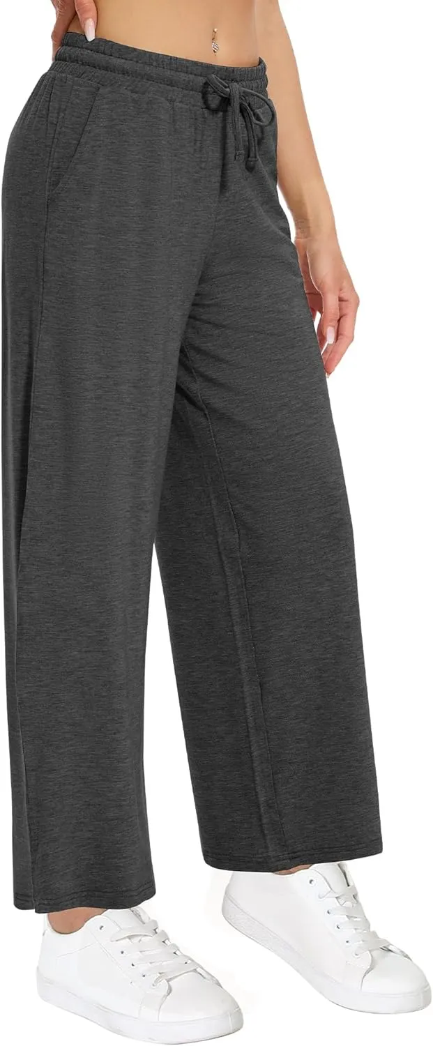 WiWi Women's French Terry Yoga Pants Soft Viscose from Bamboo Lounge Pants Wide Leg Sweatpants with Pockets S-XXL
