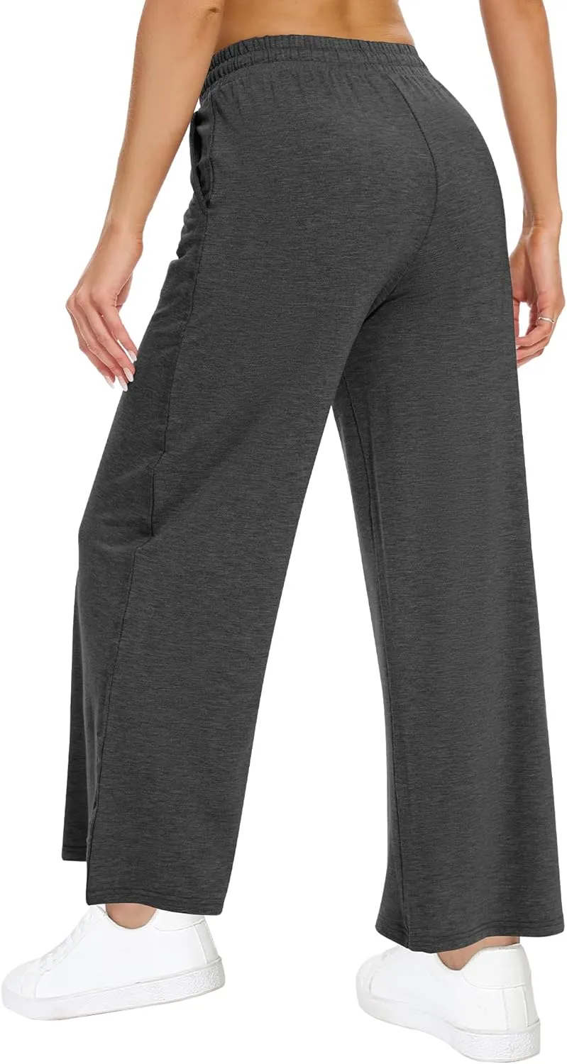 WiWi Women's French Terry Yoga Pants Soft Viscose from Bamboo Lounge Pants Wide Leg Sweatpants with Pockets S-XXL