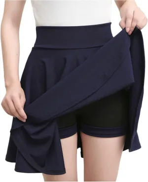 Women Casual Skater Skirt with Shorts High Waist Flared Skorts Pleated Mini Tennis Skirt Athletic Golf Workout Skort