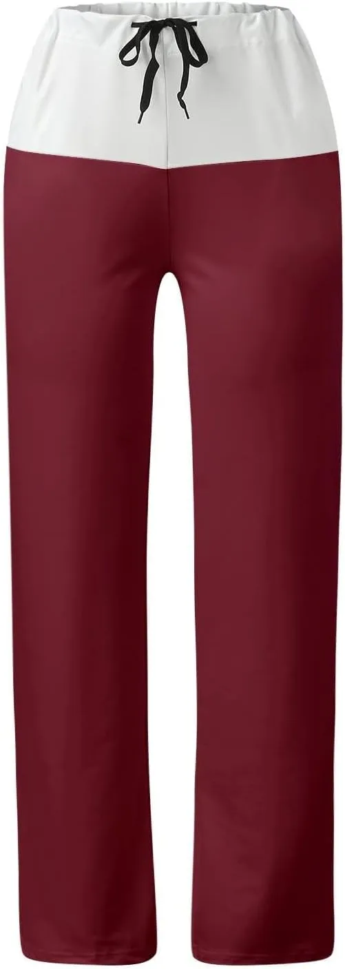 Women Color Block Yoga Pants High Waist Loose Comfy Sweatpants Soft Stretch Wide Leg Drawstring Trouser Lounge Slacks