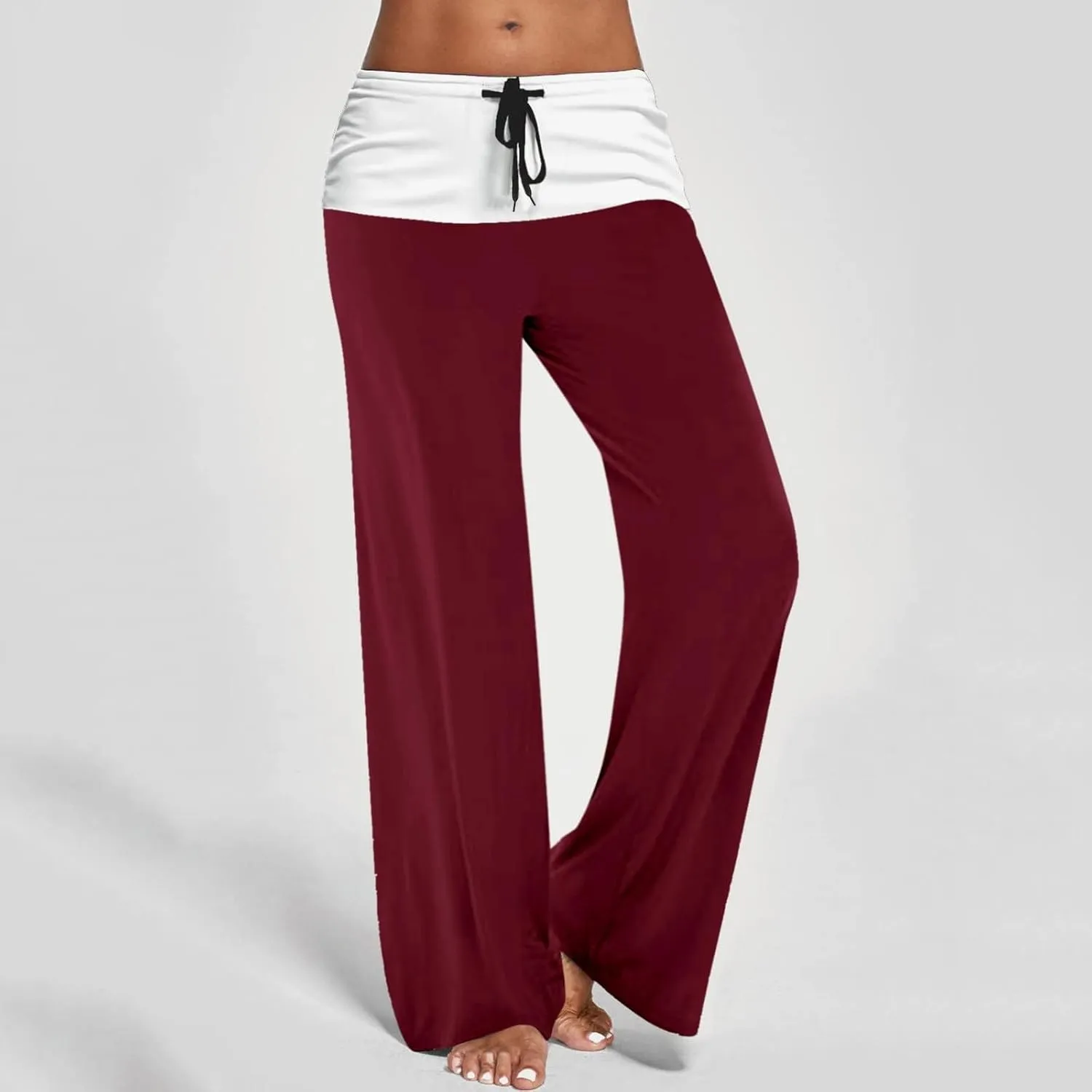 Women Color Block Yoga Pants High Waist Loose Comfy Sweatpants Soft Stretch Wide Leg Drawstring Trouser Lounge Slacks