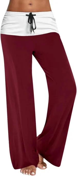 Women Color Block Yoga Pants High Waist Loose Comfy Sweatpants Soft Stretch Wide Leg Drawstring Trouser Lounge Slacks