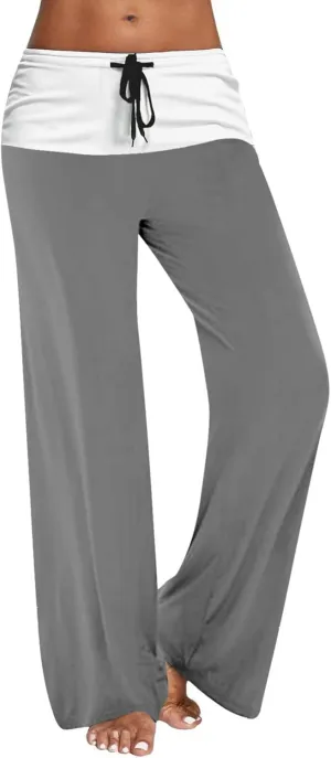 Women Color Block Yoga Pants High Waist Loose Comfy Sweatpants Soft Stretch Wide Leg Drawstring Trouser Lounge Slacks