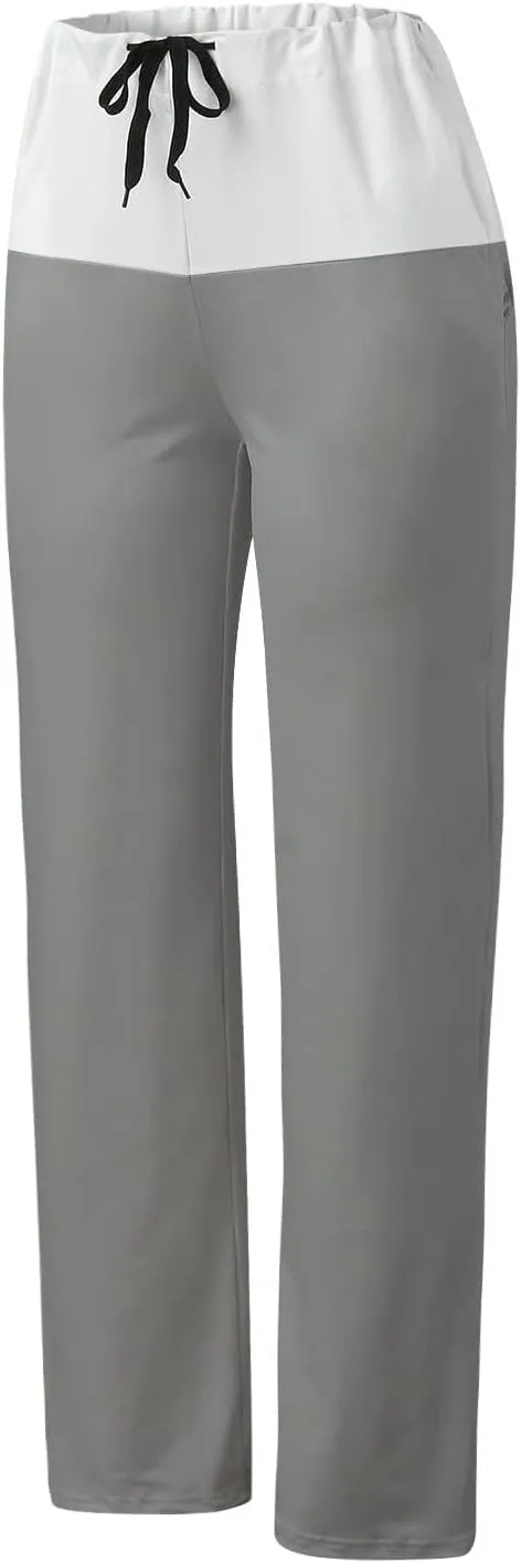 Women Color Block Yoga Pants High Waist Loose Comfy Sweatpants Soft Stretch Wide Leg Drawstring Trouser Lounge Slacks