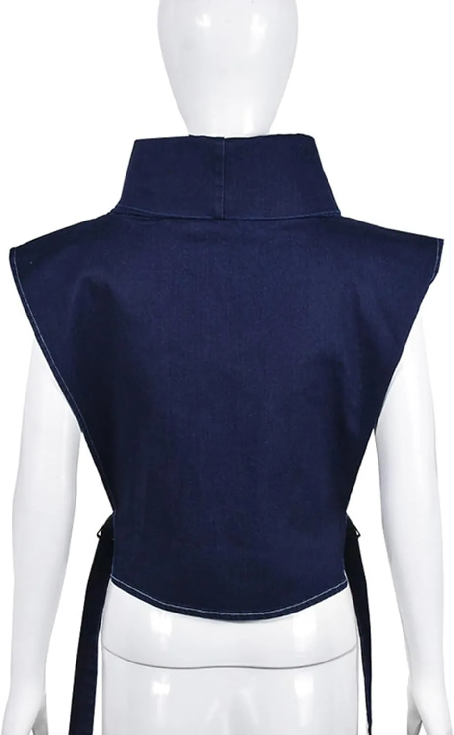 Women Denim Cropped Jacket Summer Fashion Sleeveless Vest Casual Lace-Up Jean Jacket with Buckles Outdoor Clothes