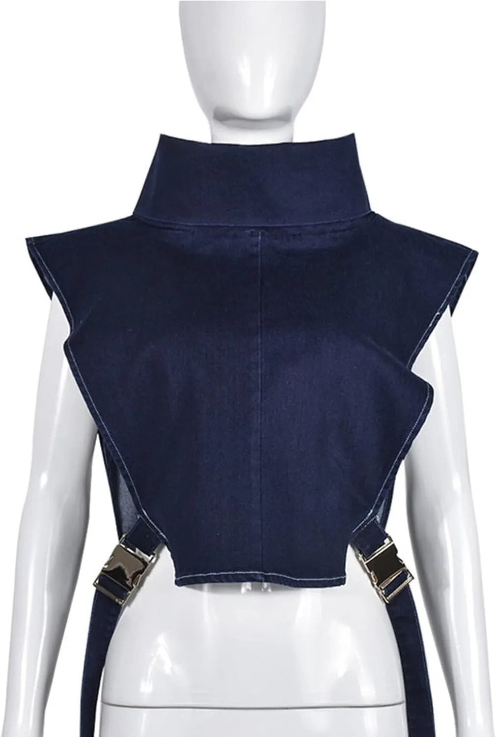 Women Denim Cropped Jacket Summer Fashion Sleeveless Vest Casual Lace-Up Jean Jacket with Buckles Outdoor Clothes