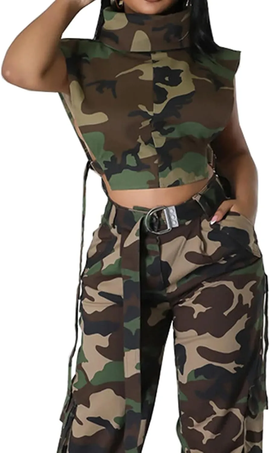 Women Denim Cropped Jacket Summer Fashion Sleeveless Vest Casual Lace-Up Jean Jacket with Buckles Outdoor Clothes