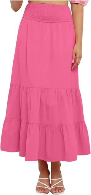 Women Loose FIT Skorts for Women Maxi Long Pleated High Waisted Elastic Waist Ruched Plain Soft 2025 Y2K