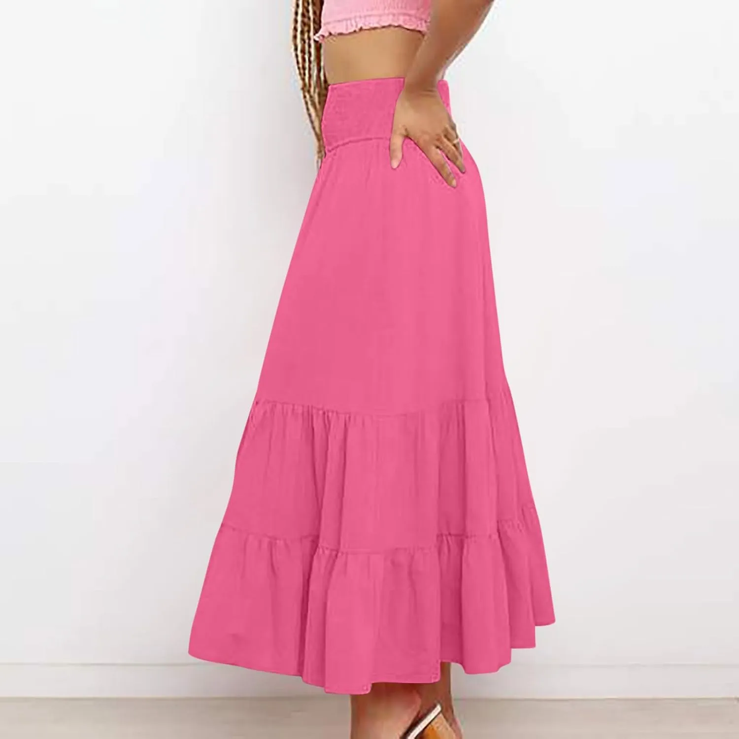 Women Loose FIT Skorts for Women Maxi Long Pleated High Waisted Elastic Waist Ruched Plain Soft 2025 Y2K