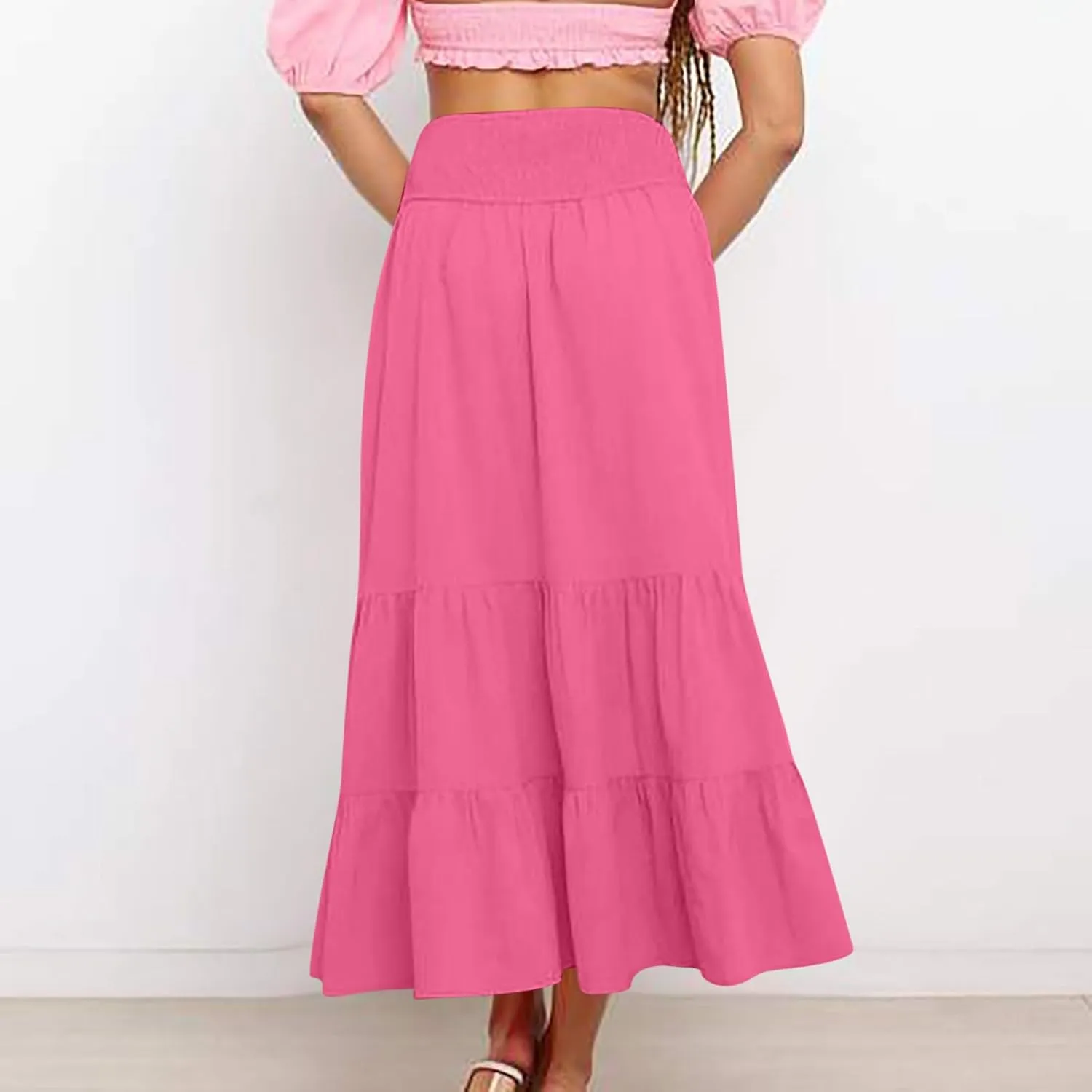 Women Loose FIT Skorts for Women Maxi Long Pleated High Waisted Elastic Waist Ruched Plain Soft 2025 Y2K