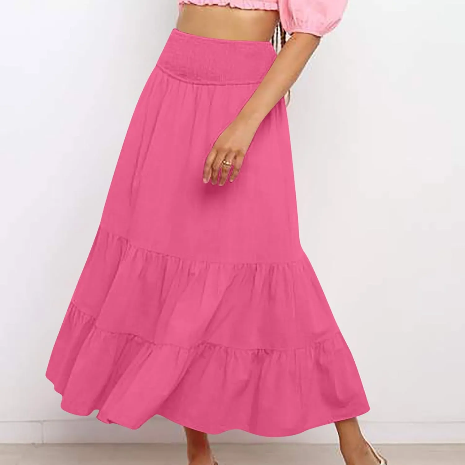 Women Loose FIT Skorts for Women Maxi Long Pleated High Waisted Elastic Waist Ruched Plain Soft 2025 Y2K
