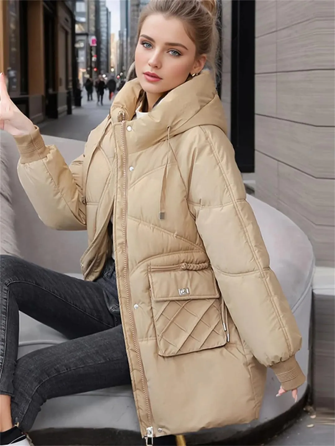Women Loose Thicken Cotton Padded Coats Casual Hoodies Big Pockets Long Sleeve Down Jackets Winter Outerwears