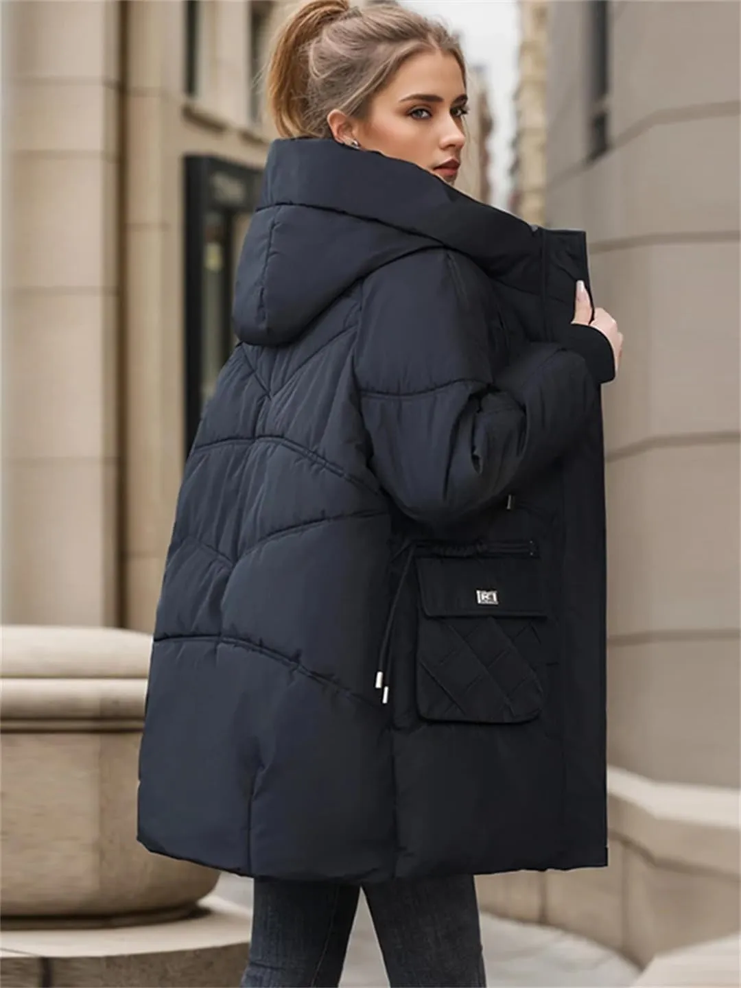 Women Loose Thicken Cotton Padded Coats Casual Hoodies Big Pockets Long Sleeve Down Jackets Winter Outerwears