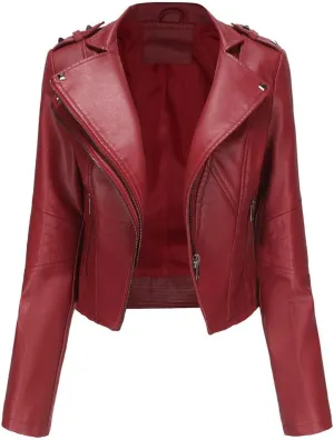Women Moto Biker Zipper Jacket Faux Leather Jacket Women Motorcycle Coat