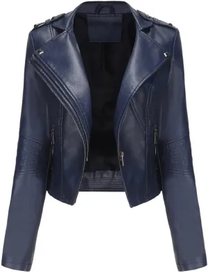 Women Moto Biker Zipper Jacket Faux Leather Jacket Women Motorcycle Coat