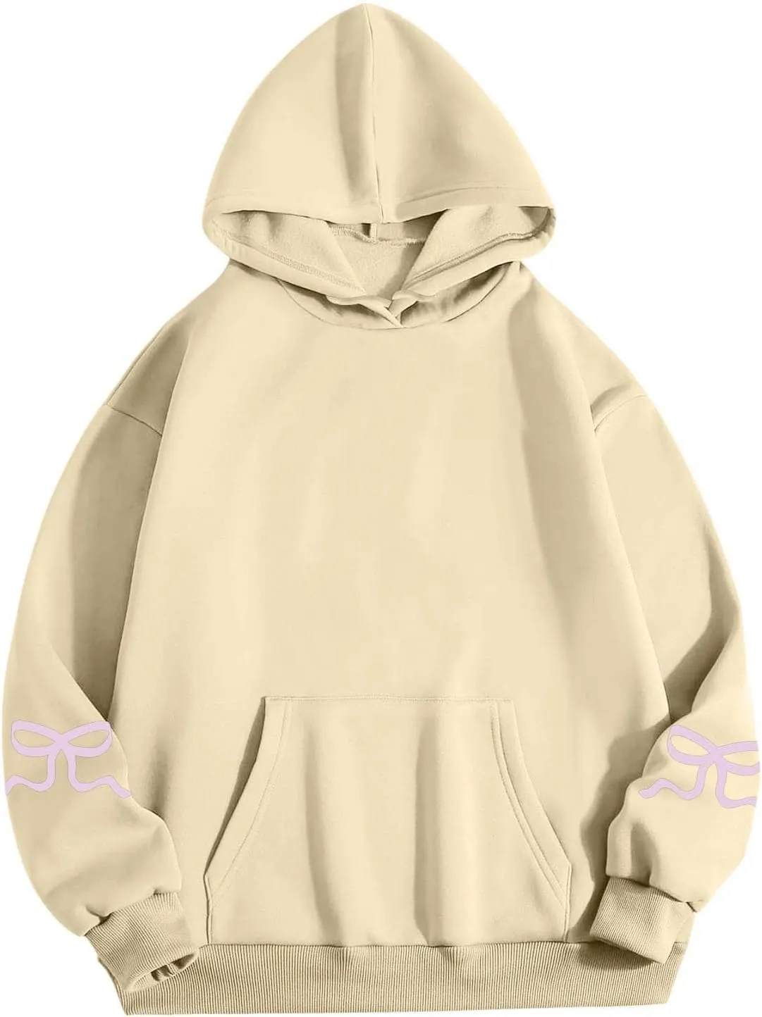 Women Oversized Hoodies Sleeve Edge Bow Printed Sweatshirt Loose Fit Casual Fashion Outfits Workout Pullover with