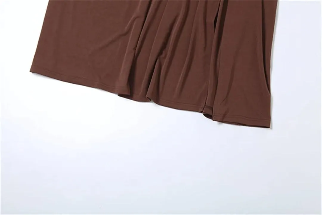 Women Patchwork Draped Solid Wrapped Chest Draped Flare Long Robe High Street Dress