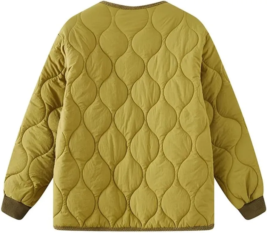 Women Quilted Jacket Parkas Cotton Padded Coat Spliced Collision Loose Overcoat V-Neck Winter Coat Outerwears