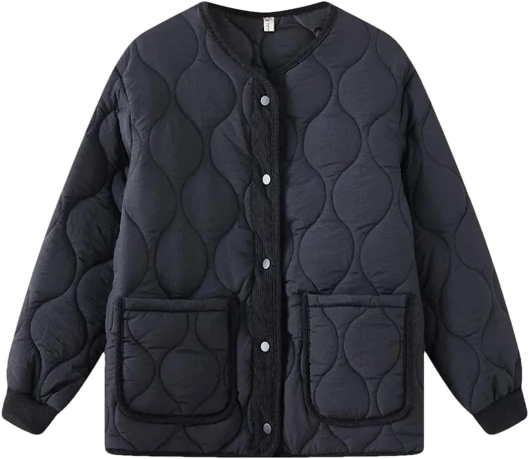 Women Quilted Jacket Parkas Cotton Padded Coat Spliced Collision Loose Overcoat V-Neck Winter Coat Outerwears